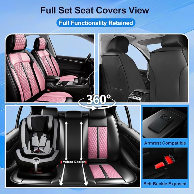 Fit CX-50 Seat Covers Custom Fit for Mazda CX-50 2023-2026, Full Set | Premium Leather Full Coverage Protectors, Waterproof, Breathable, Scratch Resistant, Easy Wipe, Airbag Compatible, Black+Pink - Image 2