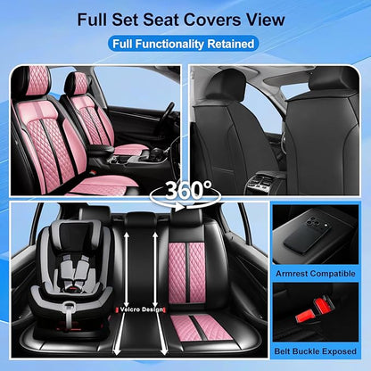 Fit Venue Seat Covers Custom Fit for Hyundai Venue 2020-2026, Full Set | Premium Leather Full Coverage Protectors, Waterproof, Breathable, Scratch Resistant, Easy Wipe, Airbag Compatible, Black+Pink - Image 2