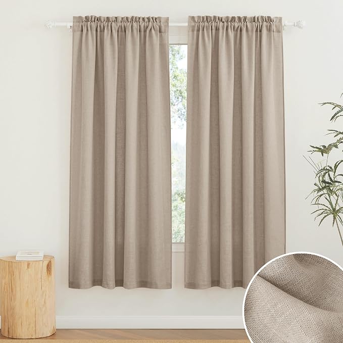 RYB HOME Natural Linen Curtains 84 Inch Length, Light Filtering Home Decor 2 Panels Set for Living Room Bedroom, Vertical Soft Window Treatments for Kitchen Kids Room, Khaki, W 34 x L 84 inches by RYBHOME