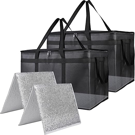Bodaon Insulated Food Delivery Bag with Hard Bottom, XXXL, Black, 2 Pack | Heavy Duty Thermal Catering Tote for Hot Pizza, Cold Drinks & Meal Boxes for Delivery Staff, Restaurants, and Outdoor Events by Bodaon