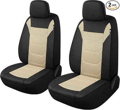 Pariiaotin 3D Air Mesh Car Seat Cover Front Sets Washable and Breathable Premium Cloth Automotive Vehicle Seat Covers for Cars Interior, Universal Fit for Most Cars, Sedan, Truck, SUV(Black/Beige) by Pariiaotin