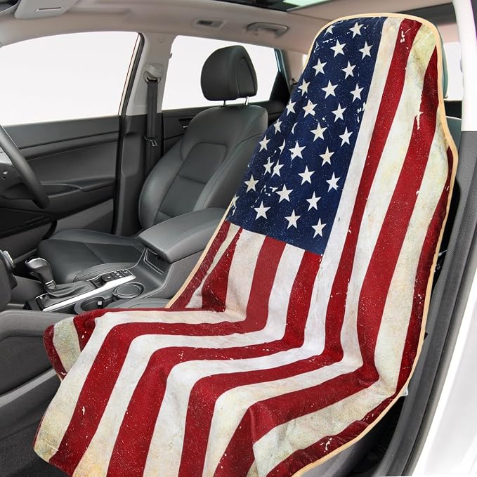 1Pcs Car Seat Cover Towel Non Slip Front Seat Car Seat Towel Performance Microfiber Athletic Running Towel Washable Seat Cover for Gym Workout Sweat Outdoor Sport Beach Hiking Yoga (American Flag) - Image 6