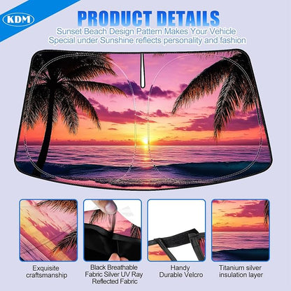KDM Sunset Beach Style Windshield Sun Shade for 2010-2023 Toyo-ta 4Runner | Foldable Front Reflective Windows Sunshade Visor Protector Blocks UV Rays Heat - Image 5