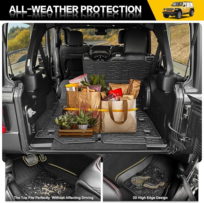 Cargo Mats for 2018-2026 Jeep Wrangler JL 4X4 Floor Liners with Trunk Mat Backrest Mat All Weather TPE Protector Rear Floor Trunk Liners for 18-26 Wrangler JL 4X4 4 Door Accessories - Image 5
