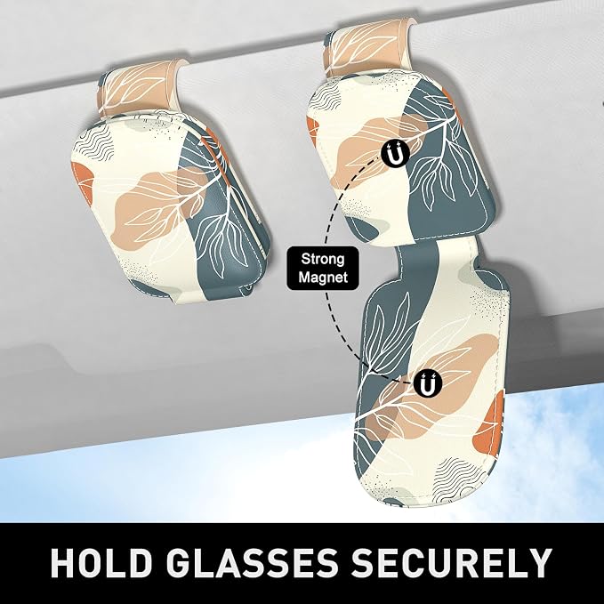 Sunglasses Holder for Car Visor, Magnetic Leather Car Sunglass Holder, Car Sun Visor Glasses Hanger Clip, Car Interior Accessories for Women Men, Fits All Size Eyeglasses - Image 3