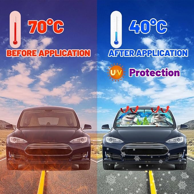 CHILL·TEK Funny Animal Car Windshield Sun Shade Umbrella, Funny Shark Car Sun Shade Umbrella, Block UV Rays Heat Foldable Windshield Umbrella Sun Visor Protector - Keep Vehicle Cool for Cars SUV - Image 4