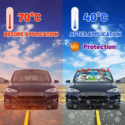 CHILL·TEK Funny Animal Car Windshield Sun Shade Umbrella, Funny Shark Car Sun Shade Umbrella, Block UV Rays Heat Foldable Windshield Umbrella Sun Visor Protector - Keep Vehicle Cool for Cars SUV - Image 4