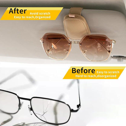 Yuoyar Magnetic Leather Sunglasses Holder for Car, 2 Packs (Beige) | Magnetic Car Visor Accessories - Image 3