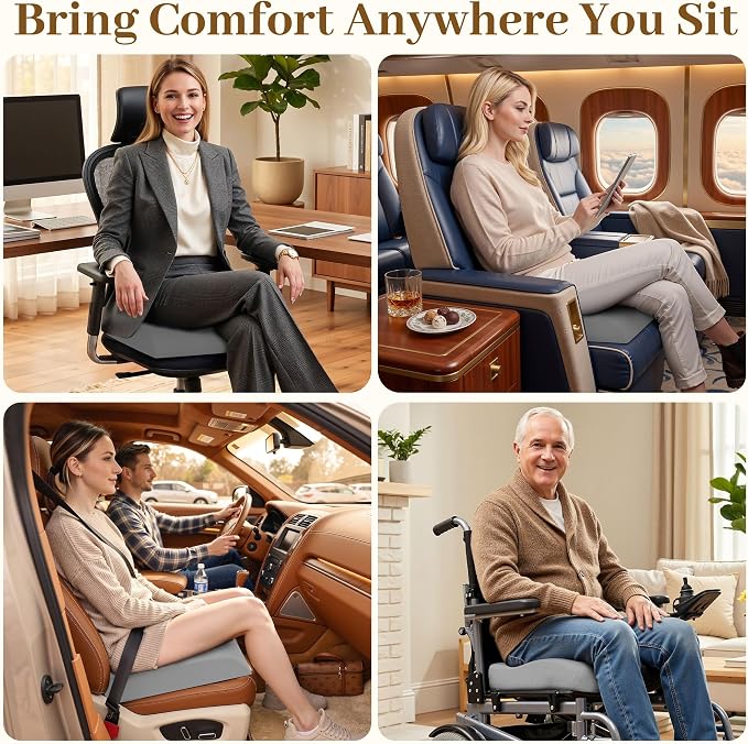 TranquilRelax XL Memory Foam Seat Cushion for Office Chair, 3.35-Inch, Light Gray - Image 6