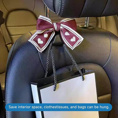2 Pack Bow Car Seat Headrest Hooks, Red Heart | PVC construction, snap-on installation, holds bags purses or umbrellas, fits most cars and trucks, car interior accessories - Image 3