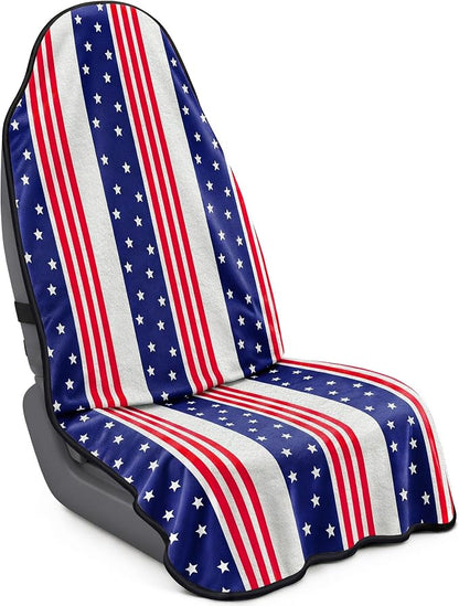 Car Seat Towel Cover for Front Seat, 1Pc Sweat Absorbent Car Seat Protector with Non-Slip Backing, Waterproof Towel Car Seat Cover for Runners, Gym, Swimming, Beach, Pets, American Flag Style by Corthena