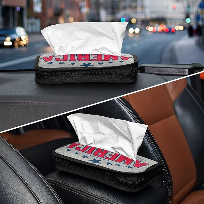 Car Tissue Holder Car Napkin Holder Tissue Box Dispenser Storage Case Sun Visor Mask Holder Accessories with Adjustable Straps Reusable Refillable USA Patriotic 1776 - Image 8