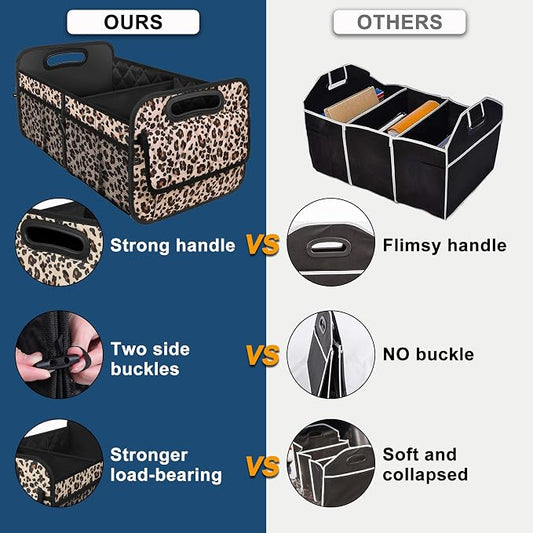 Deosk Trunk Organizer and Storage with Reinforced Handles,Car Accessories for Women/Men 50L Waterproof Polyester Trunk Organzier for Car/SUV/Minivan/Truck(Medium,Leopard print) - Image 2