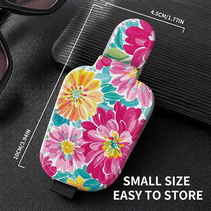 Sunglasses Holder for Car Visor, PU Leather Glasses Clip Organizer, Cute Magnetic Eyeglass Holder for Vehicle Sun Visor, Car Interior Accessory for Women & Men, Color Flowers - Image 3