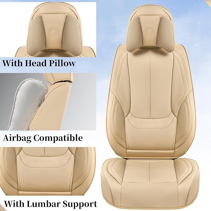 Coverado Car Seat Covers, Seat Covers for Cars, Waterproof Leather Auto Seat Protectors, Leather Car Seat Cushion, Car Interiors Accessories Universal Fit for Most Cars - Image 3