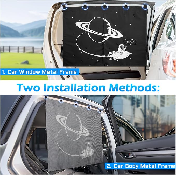 Car Window Shades, 2 Packs Magnetic car Sun Shade for Baby, Double Layers Magnetic Planet Pattern Design for Full Covers/Half Shade Options, Window Curtains for Heat/UV Protection Sun Block Covers - Image 6