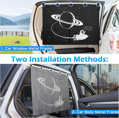 Car Window Shades, 2 Packs Magnetic car Sun Shade for Baby, Double Layers Magnetic Planet Pattern Design for Full Covers/Half Shade Options, Window Curtains for Heat/UV Protection Sun Block Covers - Image 6