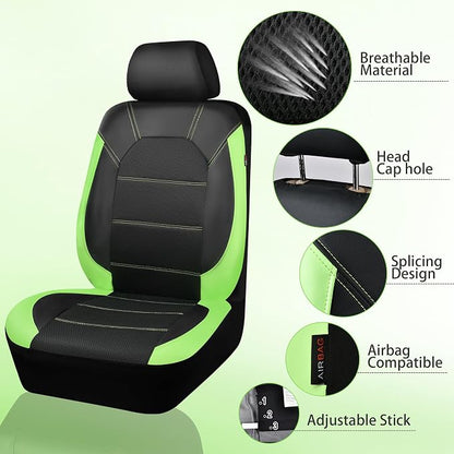 CAR PASS Luminous Green Leather seat Covers Universal Sport car seat Cover, 5mm Composite Sponge Inside, Airbag Compatible fits Most Cars, SUVs,Trucks,Vans (Full Set,Black with Green) - Image 5