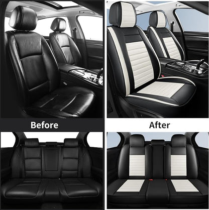 HChengkikz Car Seat Cover, Faux Leather, Waterproof (Black + White) | Breathable, Airbag Compatible, Easy Maintenance, Universal Fit for Most Sedans SUVs Pick-ups Trucks - Image 8