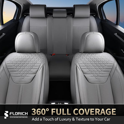 Car Seat Covers for Full Set, Universal Seat Cushion 5 Seats, Car Seat Protector Waterproof, Premium Leather Automotive Seat Covers for Most Cars, Sedans, SUVs, and Trucks-Gray - Image 2