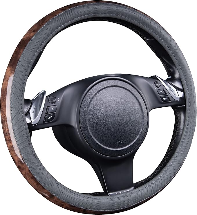 CAR PASS Wood Grain Microfiber Leather Steering Wheel Cover, Universal Fit for 14 1/2-15 inch Gray Steering Wheel, Anti-Slip Veins Design,Cars, Suvs,Minivans, Sedans (Gray) - Image 7