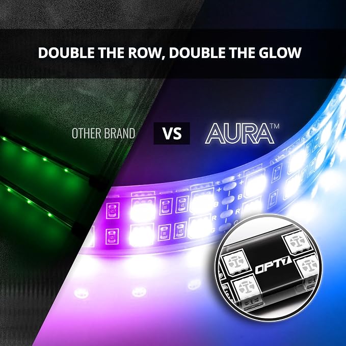 OPT7 Aura DreamColor Double Glow Interior Truck Lights with App & Remote | Ultra Bright Ambient Glow, Chasing Rainbow Effects, Extended Under Dash Lighting, 6PC RGBIC LED Strip, 12V Crew Cab Decor - Image 2