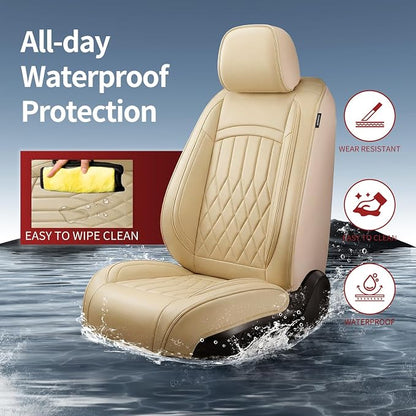 Fit for Camry Seat Covers Compatible with Toyota Camry 2012-2025 2026 - Waterproof Breathable Leather Automotive Seat Cushions Protector, Airbag Compatible,Only 2 Front seat Covers(Beige) - Image 2