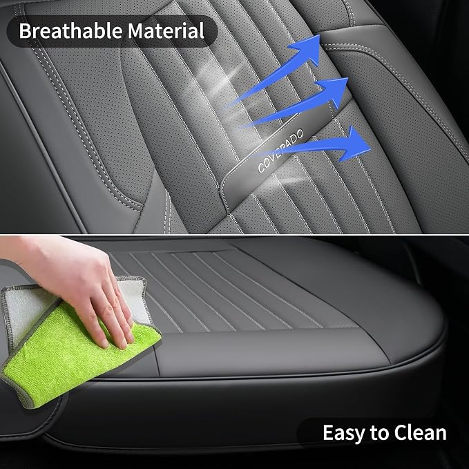 Coverado Front Seat Covers, Car Seat Cover, Gray Seat Covers for Cars, 2PCS Car Seat Protector, Waterproof Faux Leather Car Seat Cushion, Luxury Seat Cushions, Auto Seat Covers Fit for Most Vehicles - Image 5
