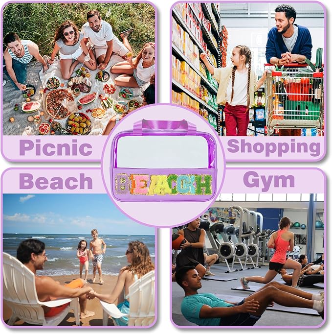 Snack Bags Chenille Letter Patch Clear Bag for Travel, Preppy Cosmetic Bag Snack pouch with Zipper, Toiletry Bag for Traveling Women, Clear Travel Bags for Toiletries (Deep Purple) - Image 5