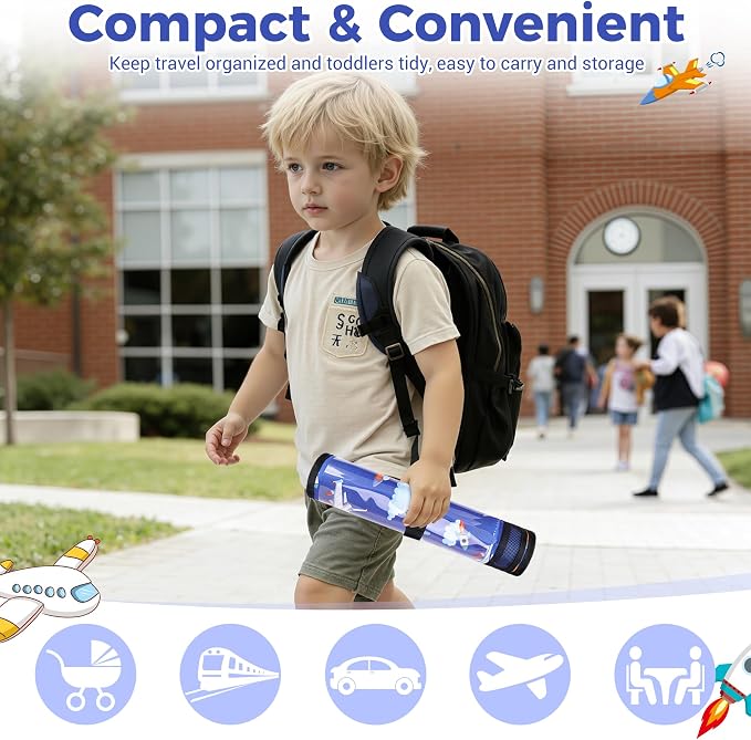 COOLBEBE Airplane Tray Table Cover, Foldable Travel Tray Cover | for Toddlers 1-3, Universal Fit for Airplane, Car Seat, High Chair, Machine Washable, Portable, Blue Plane - Image 9
