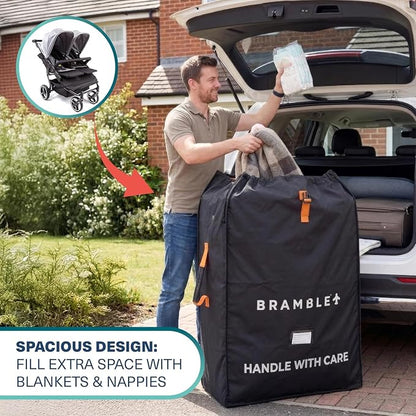 Bramble - XL Double Stroller Bag for Airplane Gate Check - Water Resistant Ballistic Nylon Travel Bag with Padded Neoprene Straps, Carry Pouch & ID Window - 39 x 26 x 16 Inches (Black) - Image 3