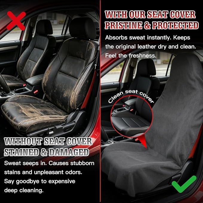 550g Heavy Duty Towel Car Seat Cover, Waterproof Sweat Protector for Post-Gym & Beach, Non-Slip Microfiber Bucket Seat Mat for Sedans SUV Minivans, Machine Washable (Gray, 1-Pack) - Image 7