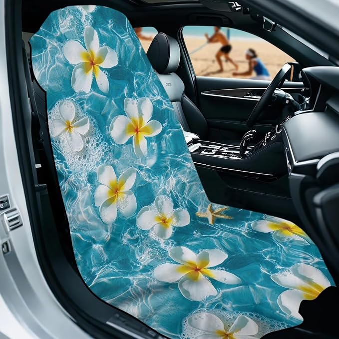 Frangipani Car Towel Seat Cover 1 Piece Breathable Front Seat Towel Cover with Storage Bag Cars Accessories Easy to Store for Cars SUV Trucks - Image 2