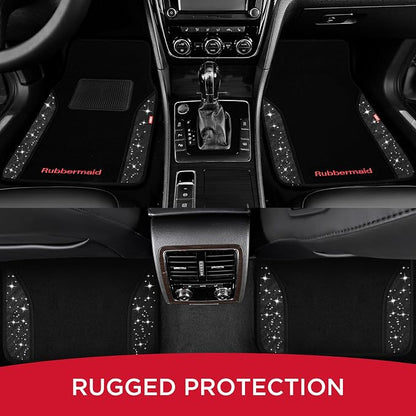 Rubbermaid Bling Car Mats, Carpeted Floor Car Mat with Faux Leather & Built-in Heel Pad, Two-Tone Car Rug Floor Mats, Stylish Carpeted Floor Mats for Cars, Trucks & SUVs Glitter Black Color - Image 7