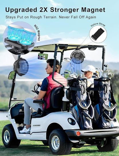 [Upgraded 2X Magnet] 2-Pack Magnetic Golf Cart Fan Rechargeable, 12000mAh Battery Operated Portable Fan with Light, Magnetic Base, Suitable for EZGO Club Car Yamaha, Golf Cart Accessories 2026 - Image 2