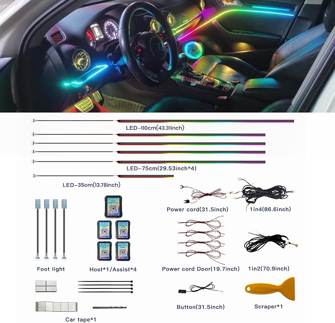 KENANEK Ambient Lighting Car Interior LED Strip Lights 6-in-1, 175” Acrylic Multi-Color Car Ambient Lighting Kit with Music Sync, APP Control, Interior LED Lighting for Cars SUVs Trucks - Image 3