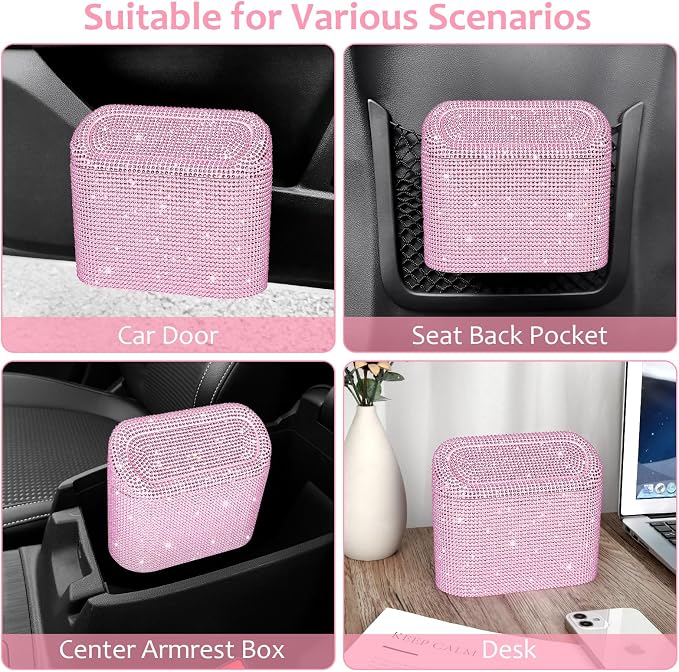 Accmor Bling Car Trash Can with Lid, Leak-Proof Mini Vehicle Trash Bin Automotive Dustbin Organizer Storage, Sparkling Crystal Trash Bag Container with 30pcs Garbage Bags for Car, Home, Office (Pink) - Image 7