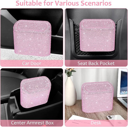 Accmor Bling Car Trash Can with Lid, Leak-Proof Mini Vehicle Trash Bin Automotive Dustbin Organizer Storage, Sparkling Crystal Trash Bag Container with 30pcs Garbage Bags for Car, Home, Office (Pink) - Image 7