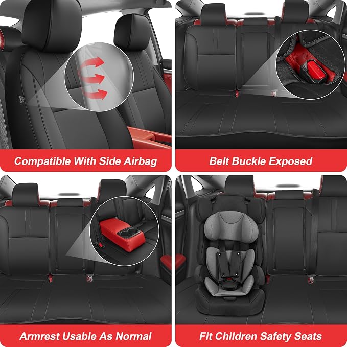 TTX LIGHTING Custom Fit for Honda Civic Seat Covers 2016-2021 5-Seats | Original Seat Pattern | Full Coverage | Easy Install | Waterproof | Faux Leather | Shield Your Car Seats | All Season - Image 6