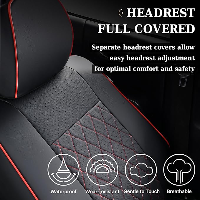 Coverado Tacoma Front Seat Covers, Leather Seat Covers for Cars Custom Fit for 2016-2023 Toyota Tacoma Double & Crew Cab, Waterproof Covers Seat Protector (Front, Red) - Image 3