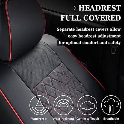 Coverado Tacoma Front Seat Covers, Leather Seat Covers for Cars Custom Fit for 2016-2023 Toyota Tacoma Double & Crew Cab, Waterproof Covers Seat Protector (Front, Red) - Image 3