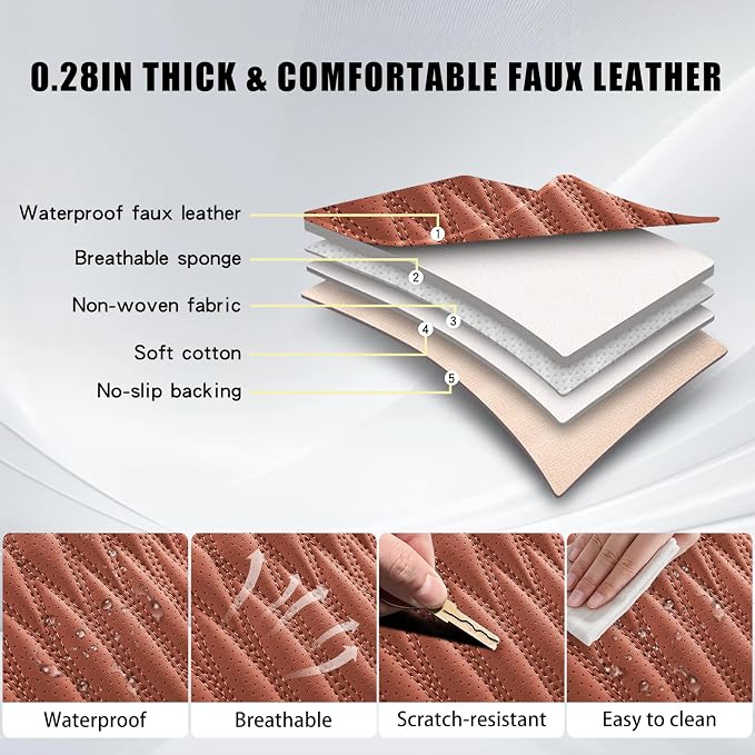 WELLDO Car Seat Covers, 5 Seats, Brown | Waterproof, Scratch-Resistant, Breathable & Easy to Clean, Universal Fit for SUV Sedan Truck, Full Set - Image 8