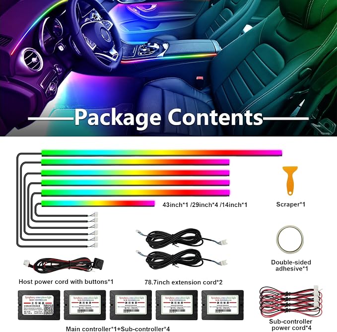 Dreamcolor Acrylic Car Lights, 6 in 1 LED Strip Lights with APP Control and 213 Color Modes, Decorative Lights, Neon Ambient Lighting Kits - Image 5