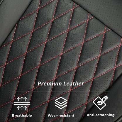 Silverado Seat Covers for 2014-2018 Chevy Silverado/GMC Sierra 1500/HD 2500/3500 CrewCab Pickup Seat Cover,Fully Covered,Waterproof Truck Leather Seat Protector(Full Set,Black/Red) - Image 8