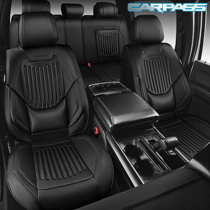 CAR PASS Luxury Nappa Leather Car Seat Covers Full Set, Lumbar Support Seat Covers for Car 5 Seats, Waterproof Car Seat Protector, Automotive Seat Covers Universal Fit for Most Sedans SUV Trucks Black - Image 5