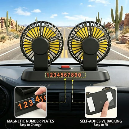 12V Dual Head Car Cooling Fan for Broken AC, 360° Rotatable | Cigarette Lighter Plug, 2-Speed Quiet Brushless. No-Block Dashboard Design. Light Truck, Van, RV, Backseat Passengers. - Image 6