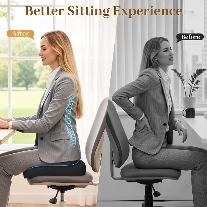 TranquilRelax Memory Foam Seat Cushion for Office Chair, 3-Inch, Black | Medium-firm Support for Long Sitting, Washable Mesh Cover, Non-slip Base, Perfect for Car Seats & Short Drivers - Image 7