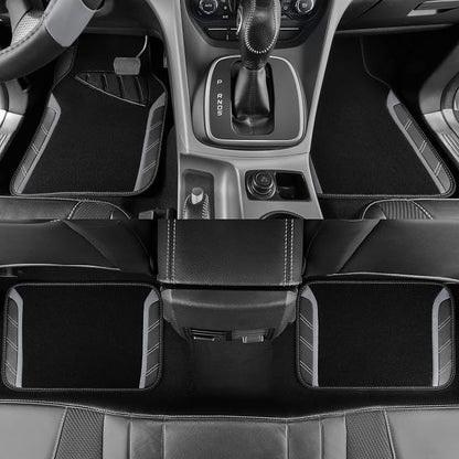 CAR PASS Leather Steering Wheel Cover and Waterproof Car Floor Mats,Microfiber Universal Car Combo Fit for 95% Sedan,SUV,Cars,14.5-15inch Sporty Anti-Slip Safety Comfortable Design(Black＆Gray) - Image 4