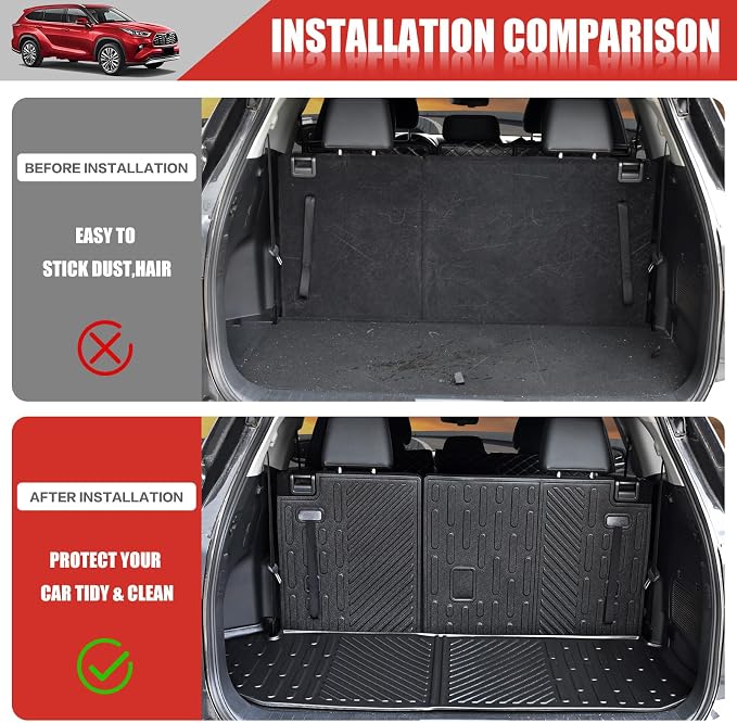 Cargo Mat with Seats Back Cover Fit for 2020-2024 Toyota Highlander W/O Rear Sub, Cargo Liner TPE Trunk Mat for Highlander 7 Seats Accessories(Not fit Grand Highlander, Not Fit SXE Model) - Image 3