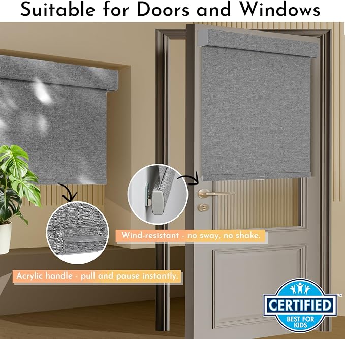 Persilux Blackout Roller Shades for Window Blinds,Cordless,Linen Fabric,Thermal Insulated Fabric UV Protection Shades for Home,Office,Bedroom,Door,Blackout-Grey,34 1/2" W X 64" H - Image 3